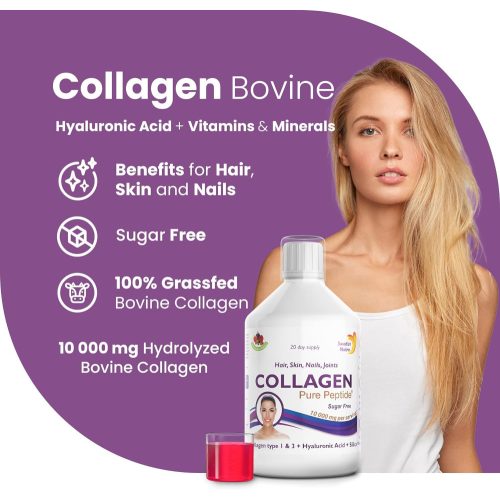 Swedish Nutra Collagen Pure Peptide 10 000 -  Cukormentes folyékony kollagén szarvasmarhából 10.000 mg, 500 ml