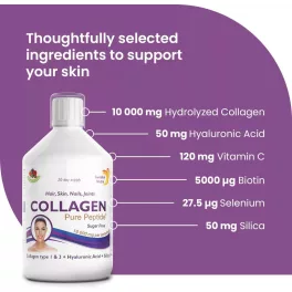   Swedish Nutra Collagen Pure Peptide 10 000 - Folyékony kollagén szarvasmarhából 10.000 mg - 3 db-os csomag, 3x500 ml, cukormentes