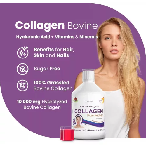 Swedish Nutra Collagen Pure Peptide 10 000 - Folyékony kollagén szarvasmarhából 10.000 mg - 3 db-os csomag, 3x500 ml, cukormentes