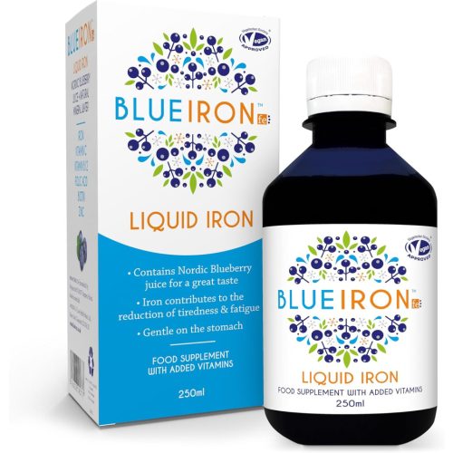 Blueiron folyékony vas étrend-kiegészítő északi áfonyával + C-vitamin, B12-vitamin, folsav, biotin és cink  250 ml  