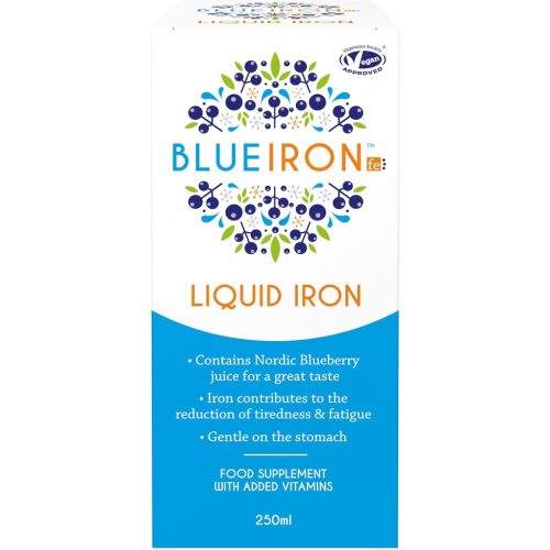 Blueiron folyékony vas étrend-kiegészítő északi áfonyával + C-vitamin, B12-vitamin, folsav, biotin és cink  250 ml  