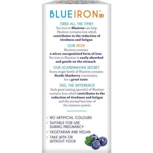 Blueiron folyékony vas étrend-kiegészítő északi áfonyával + C-vitamin, B12-vitamin, folsav, biotin és cink  250 ml  
